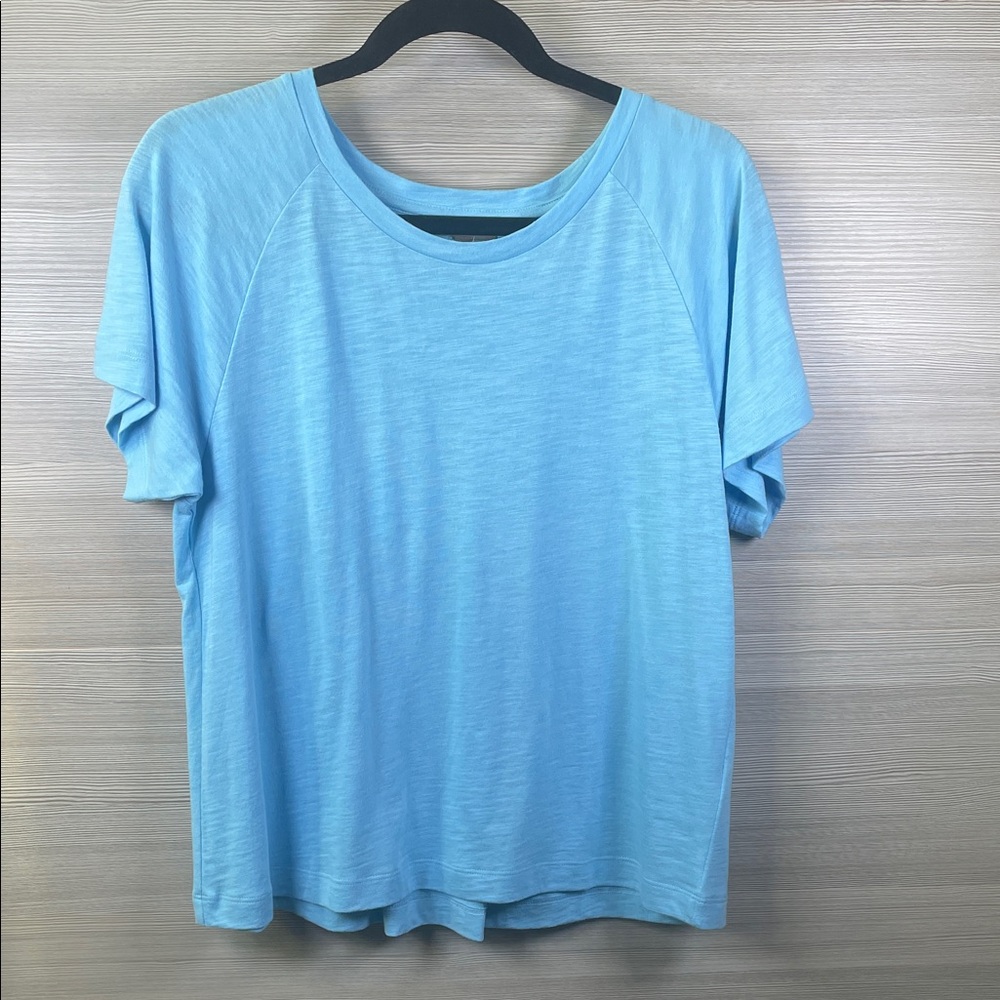 Lilla P Sky Blue Raglan Cotton Modal Blend Scoop Neck Short Sleeve Tee | Medium